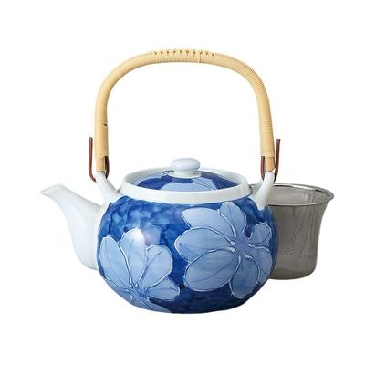 Ale-net Teapot (Stainless Steel with Strainer) 850cc Arita Ware, Dark Leaf Color, with Basket Mesh, No. 6 Teapot, Porcelain, Made In Japan, Stylish