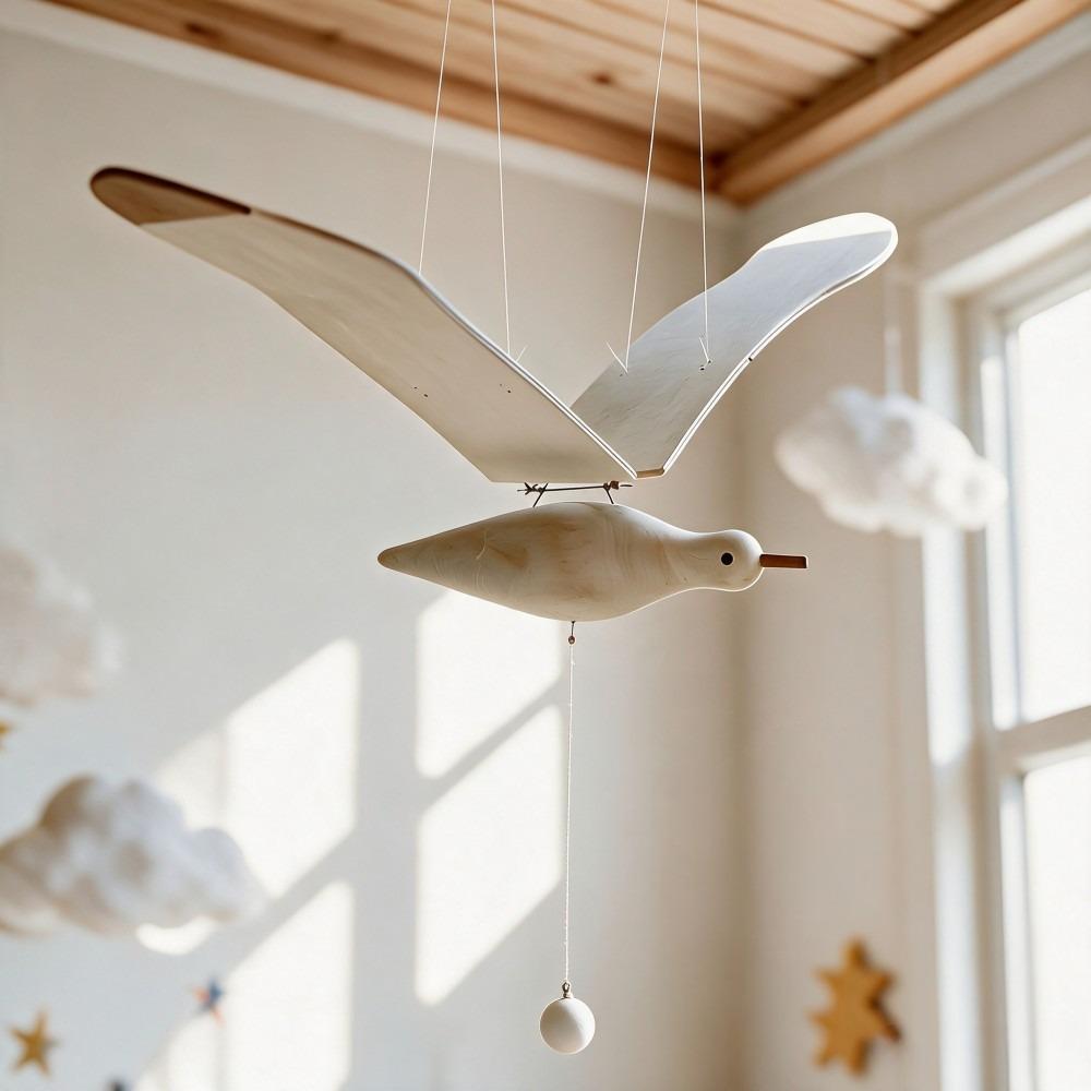 Hanging Wooden Seagull Decor,Flying Seagull Ornament,Creative Ceiling Pendant for Kids Room,B&B and Hotel