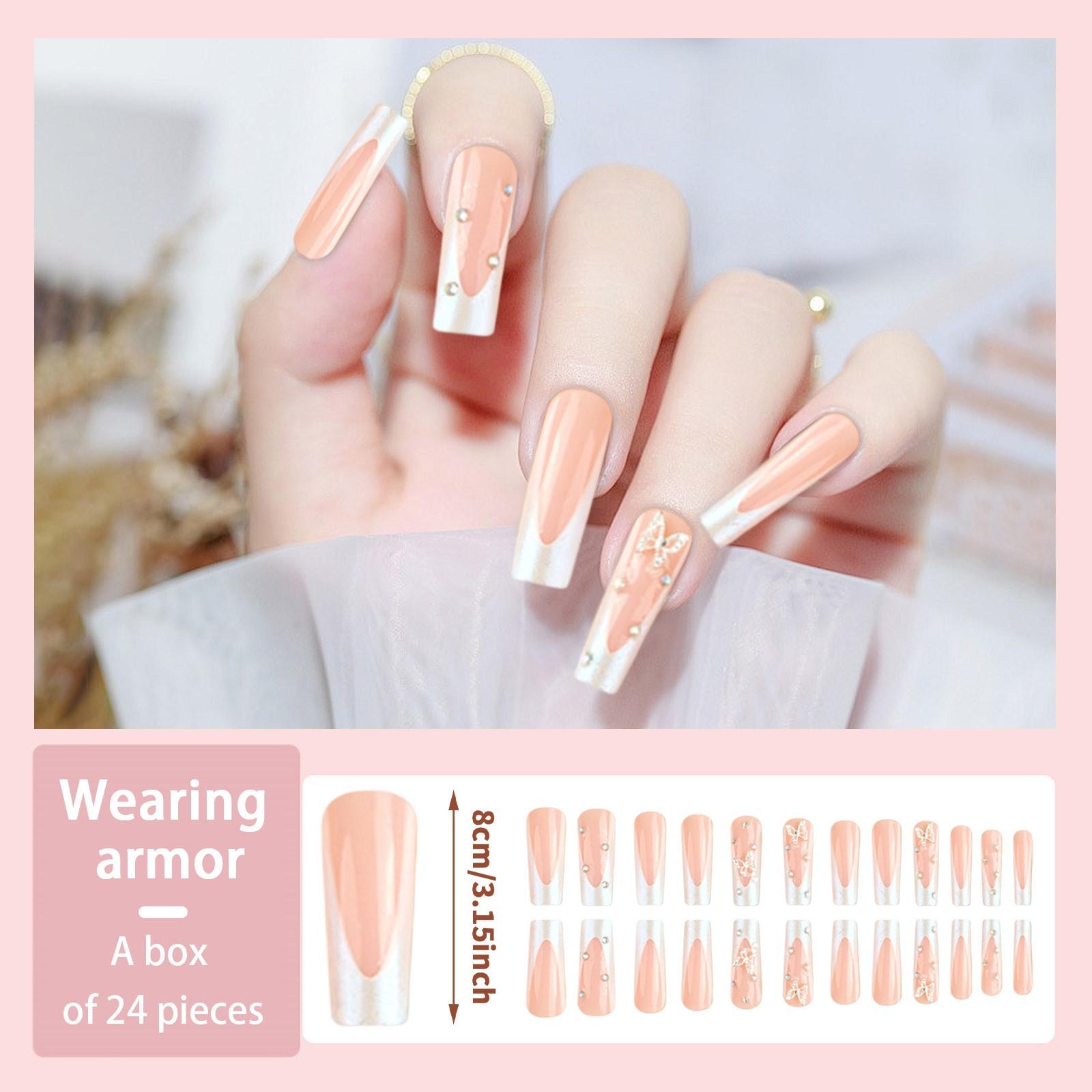 

Маникюр Носимые ногти Френч Носимые ногти без следов Съемный маникюр Французский носимый маникюр Накладные ногти Наклейки One Size белый