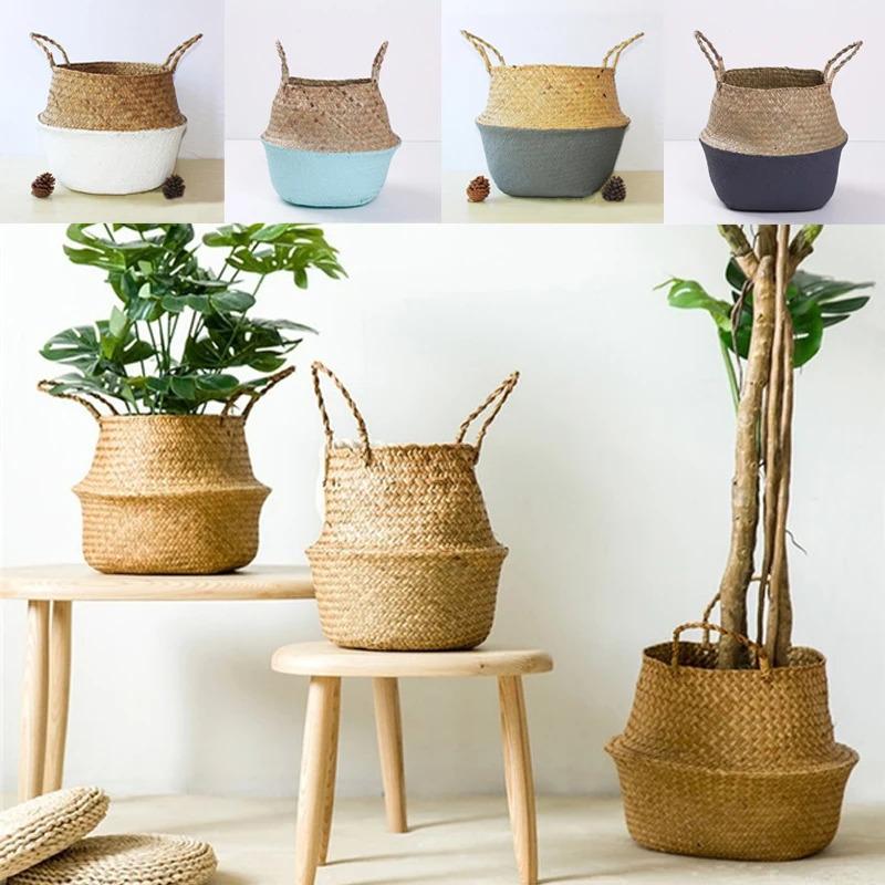 Straw Woven Flower Pot Basket - New Grass Planter for Indoor Outdoor & Multi-Use Dirty Basket