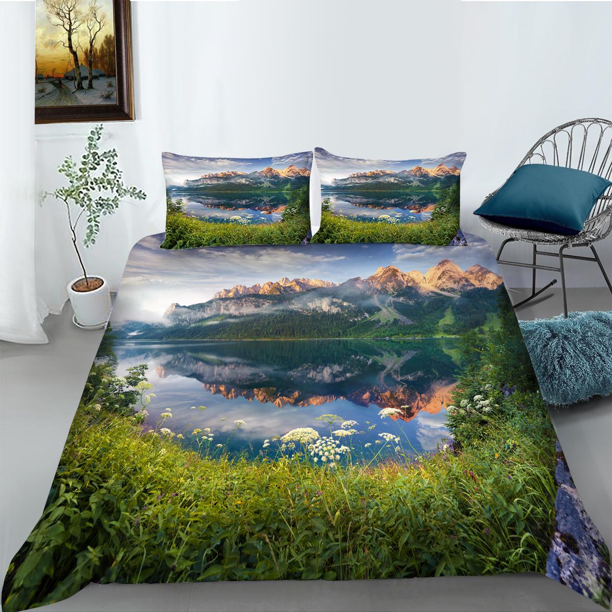 

Домашний комплект постельного белья с пейзажной живописью, пододеяльник, наволочка, простыня/двуспальная кровать, полноразмерное постельное белье, украшение дома EU Single 135x200cm