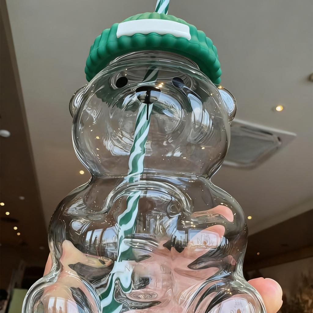 For New Starbucks Christmas Limited Edition Bear Hat Coffee Straw Cup Transparent And Lovely Style Portable Christmas Gift