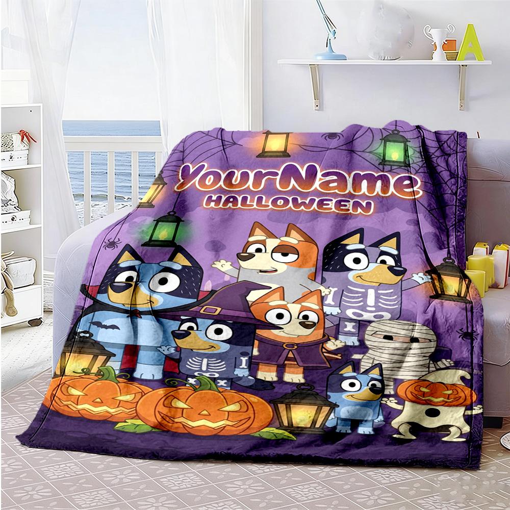 Bluey 130 Customize Text Blanket Multi-purpose Personalized Blanket Warmthful Decor Suitable for Nap Bed Living Room Seaside for All Occasions