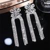 Heavy industry micro-inlaid zircon long fringed earrings women's fashion shiny rhinestone earrings bridal earrings