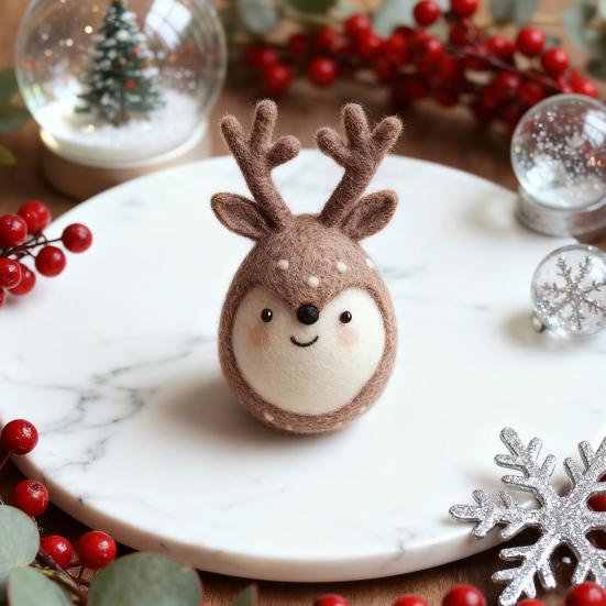 Yousheng Felt Reindeer Figurine Handmade Elk Christmas Decoration Cute Small Wool Felt Crafts for Winter Holiday Tiered Tray Home Table Decor