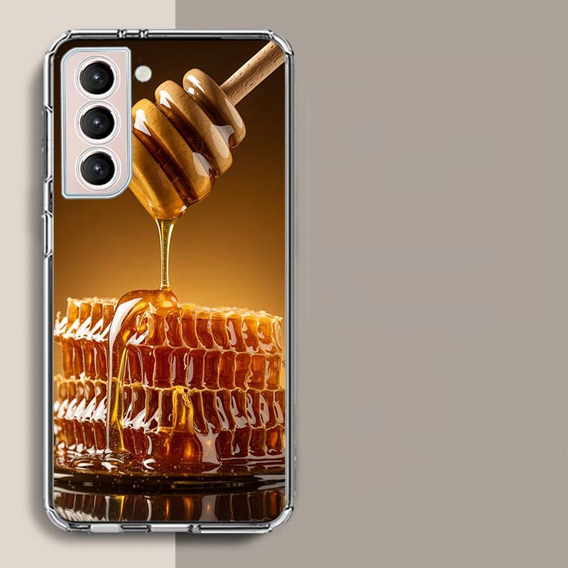 Golden Honey Dripping From Honeycomb Phone Case For Samsung Galaxy S25 Edge S24 S23 FE S21 S20 S10 Plus S22 S26 Ultra Cover Clea