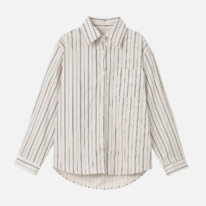 

2022 Женская повседневная рубашка с V-образным вырезом в полоску для Юго-Восточной Азии - Простой офисный однотонный топ L абрикосовый