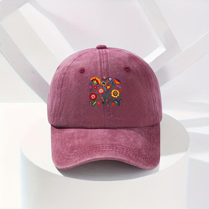 Mexican Folk Art Embroidery Washed Baseball Cap Vintage Cotton Casual Adjustable Hat for Unisex