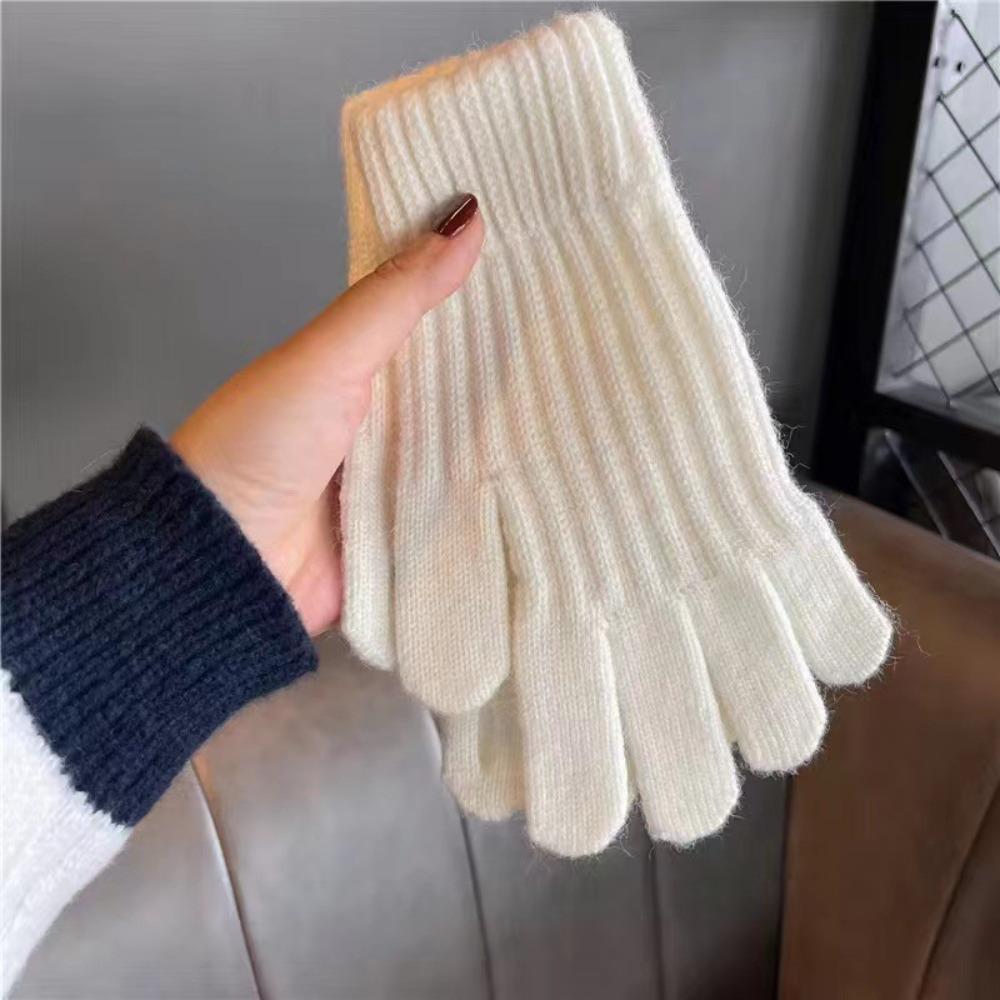 Windproof Full Finger Gloves Solid Color Cycling Mittens Winter Women's Knitted Gloves
