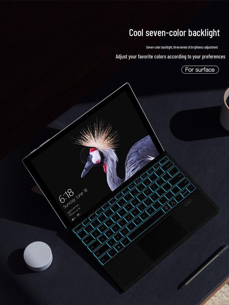 Colorful Backlit Wireless Bluetooth Keyboard for Microsoft Surface Pro 8/5/6/7 and Go