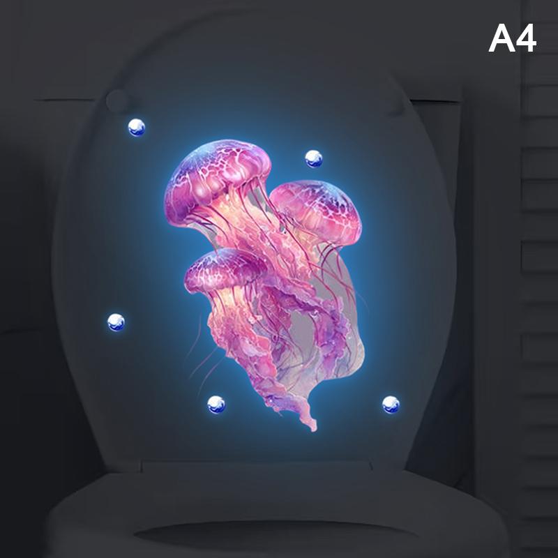 Glow-In-The-Dark Jellyfish Toilet Stickers Self-Adhesive Removable Luminous Decals Home Decor Stickers Car Stickers