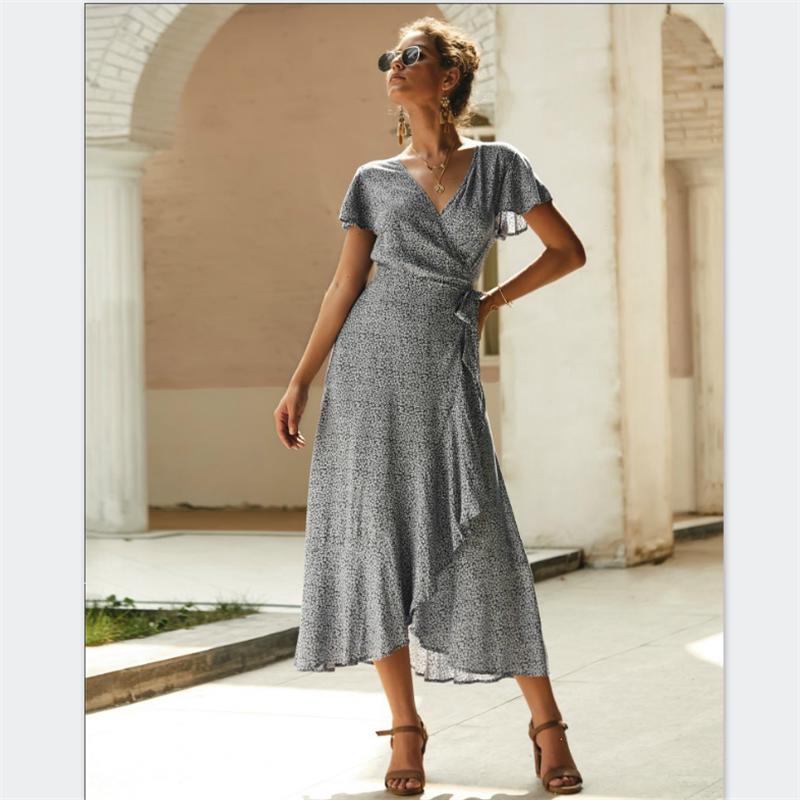 

Летнее женское повседневное платье с v-образным вырезом и темпераментным принтом, женская одежда L чёрный