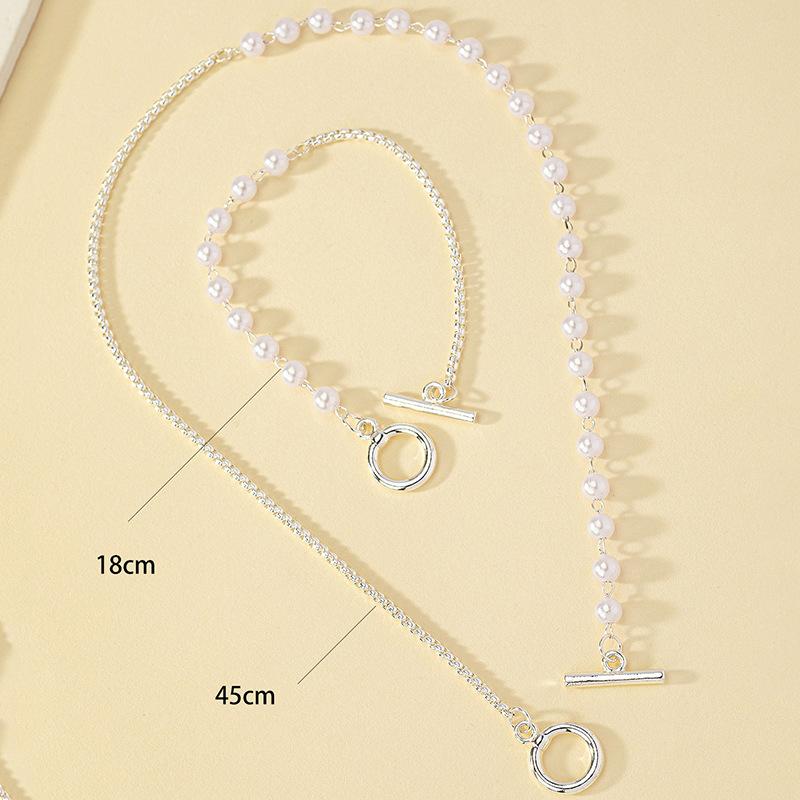 2pcs Elegant Imitation Pearl Beaded Choker Necklaces Bracelet Set for Women  OT Buckle Wedding Party Jewelry Set Gift