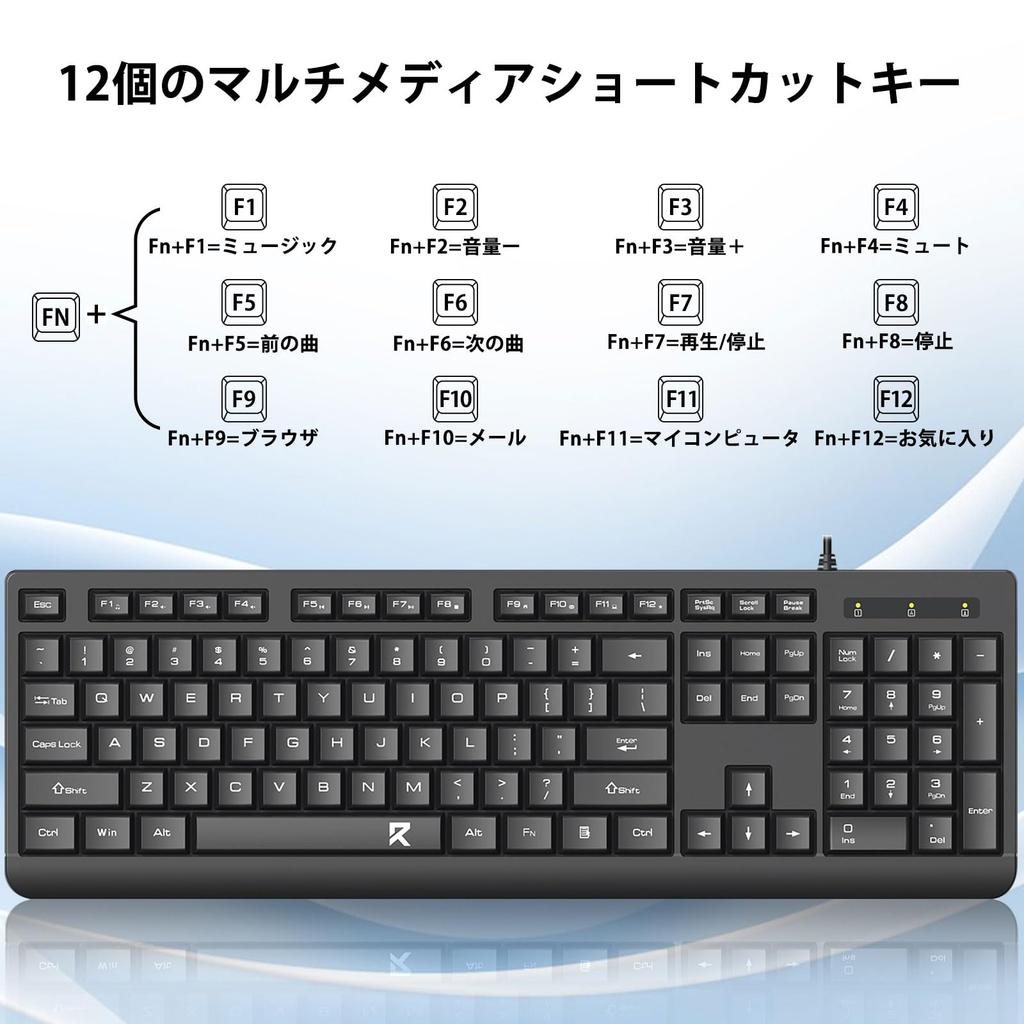 Redragon Wired Keyboard and Mouse PC Optical Mouse with Numeric Ergonomic Plug for Office or Home Work Set, Quiet, Full-Size, Waterproof, Slim,