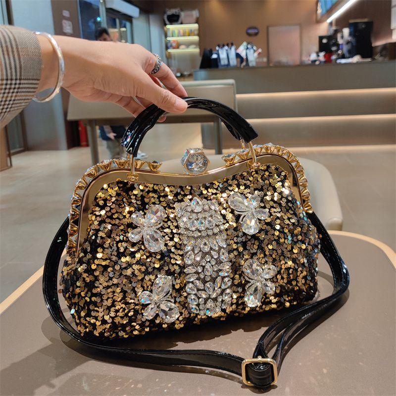 Fashionable Large Capacity Single Shoulder Crossbody Sequin Studded Diamond Handbag