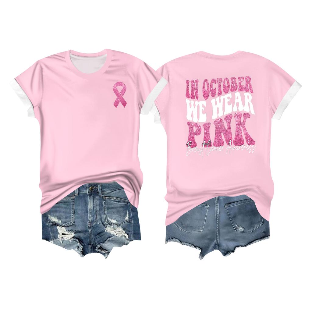 Women's Breast Ribbon Printed Casual Short Sleeve