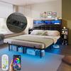 Tweepersoonsbed 140*190 CM met Lattenbodem en Hoofdbord, 2 Uittrekbare Nachtkastjes, Opbergvakken, Telefoon Opladen (TYPE C en USB), LED, Grijs