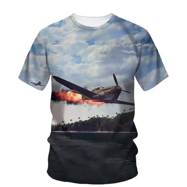 Aircraft Fighter Graphic T Shirt for Men Tops 3D Printing Round Neck Short Sleeve Summer Fashion Casual T-shirts Streetwear