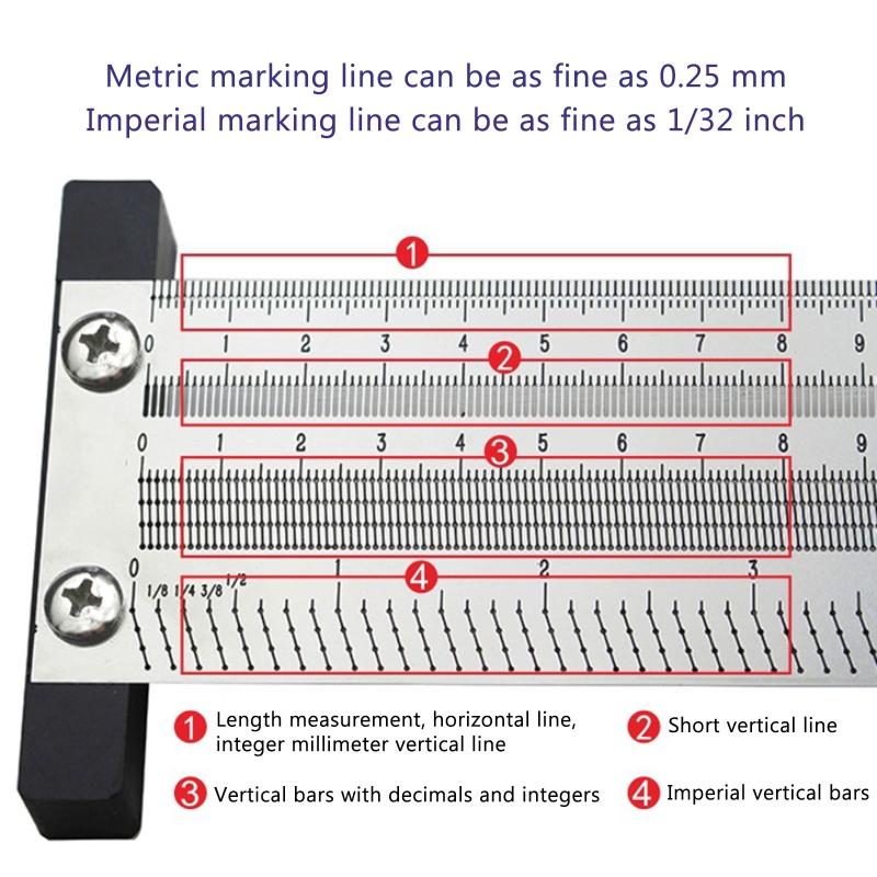 Portable for T Type Scribing Ruler Stainless Steel High Precision Metric Hole Ruler Precision Marking T-Rule Carpenter T