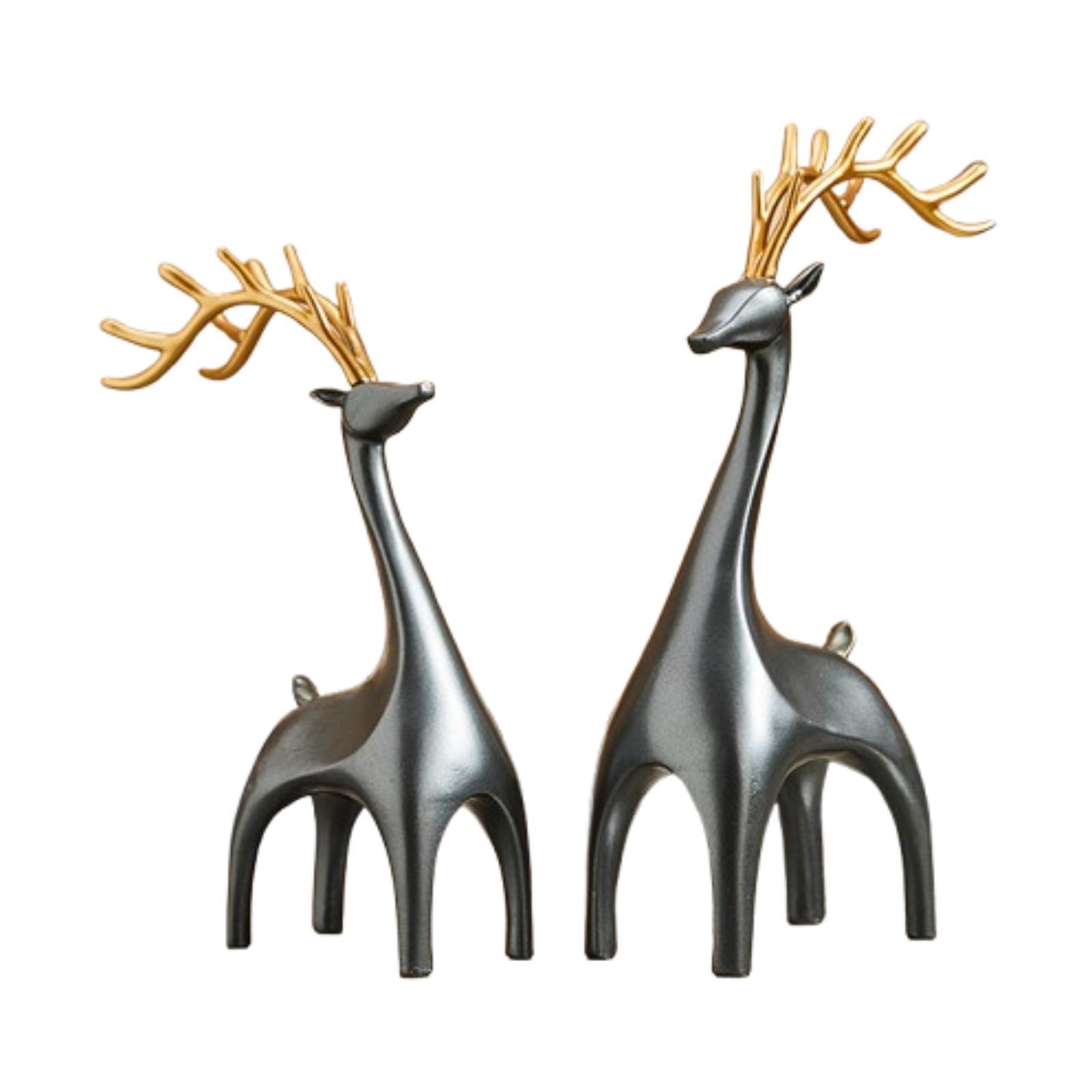 1 Pair Elk Deer Statues Figurines for Bedroom Handicraft Tabletop Decoration серый