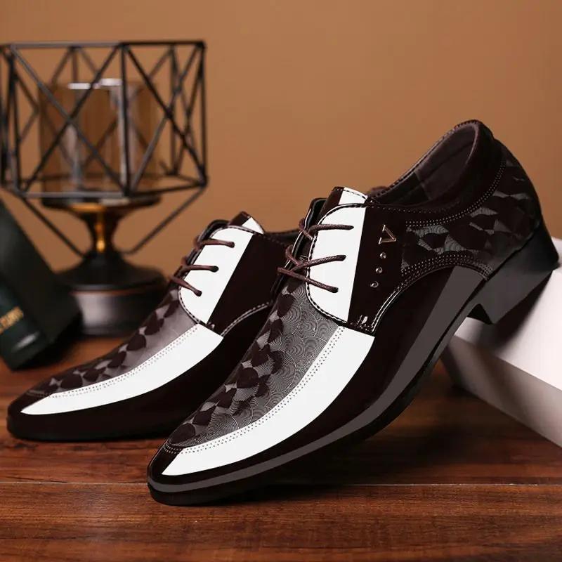 Fashion Business Oxfords Dress Man Shoes Lace Up Leather Casual Social Shoe for Men Party Gentleman Legitimate Cheap Clearance Footwear