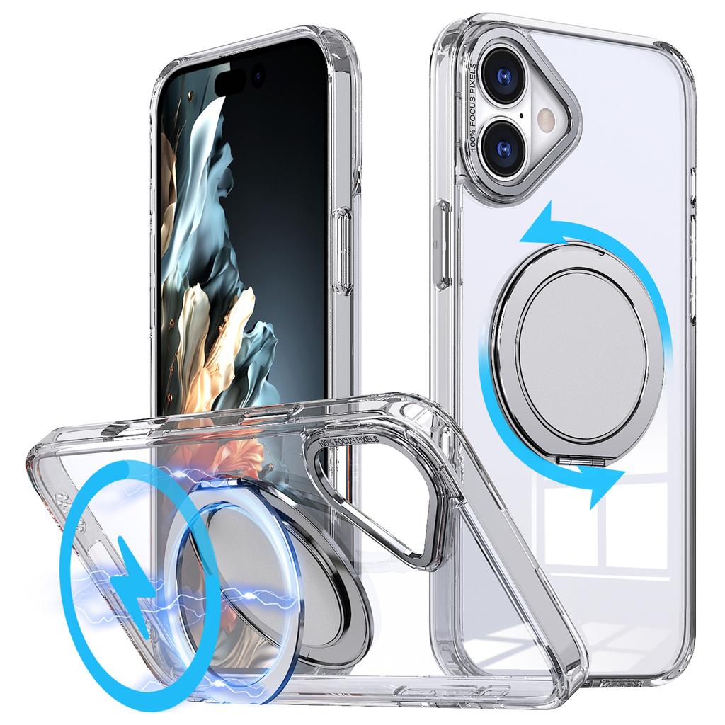 For iPhone 16 Phone Case Ring Kickstand Back Cover Compatible with MagSafe