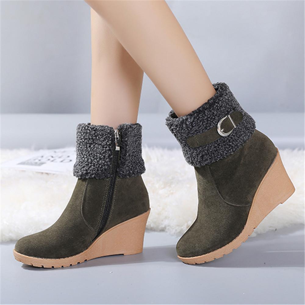 Fashion Winter Boots Women Fur Warm Snow Boots Ladies Side Zip Wedges Flock Booties Ankle Boots Comfortable Shoes Casual Female Boots