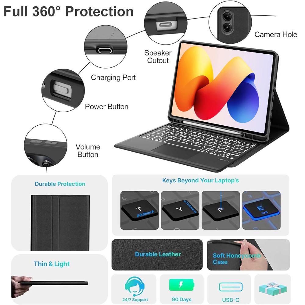 Custodia con Tastiera per Redmi Pad 2 Pro 12.1 Pollici,Custodia per Tablet Redmi Pad 2 Pro 12.1 Pollici con Tastiera Bluetooth Staccabile