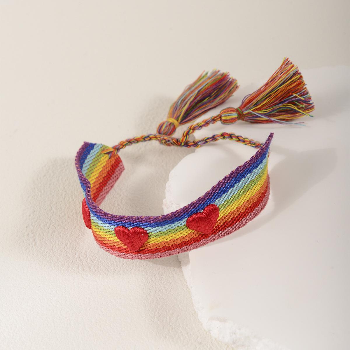 

Новый европейско-американский плетеный браслет-сердце: Регулируемый ручной браслет с кисточкой разноцветный