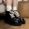 [Zhike] 2025 casual black big-headed mountaineering sports soft cowhide platform short boots Martin boots for women