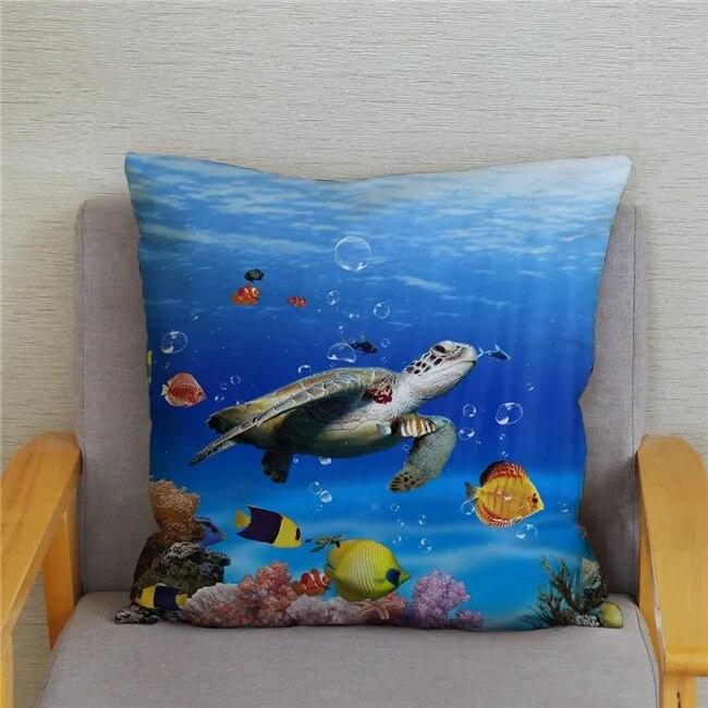 Cushion Cover Ocean Dolphin Pattern Underwater World Print Pillow  Kids Sofa Home Decor