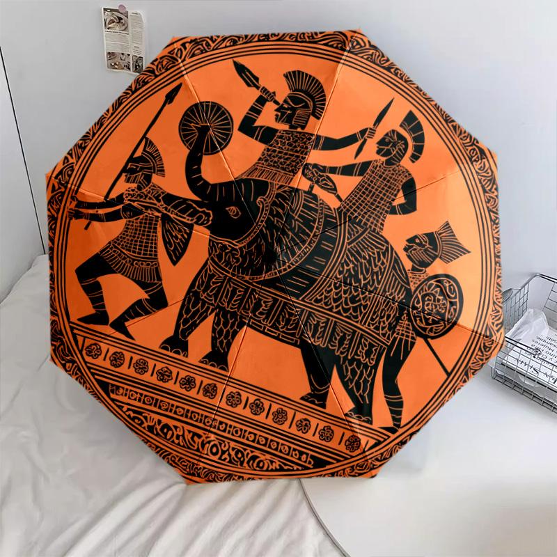 Warrior Cow pattern, automatic folding umbrella, portable and foldable design, 8 ribs, a Christmas or birthday gift.