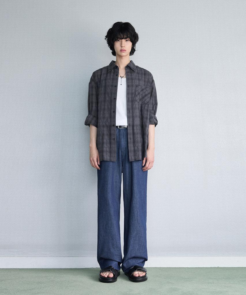 Awodeijeu Cool Linen-Like Semi-Wide Denim [Blue]