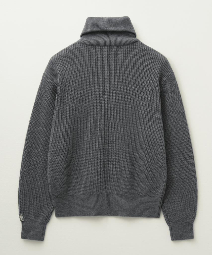 Seteo Button-Up Sailor Half Knit Zip-Up Charcoal