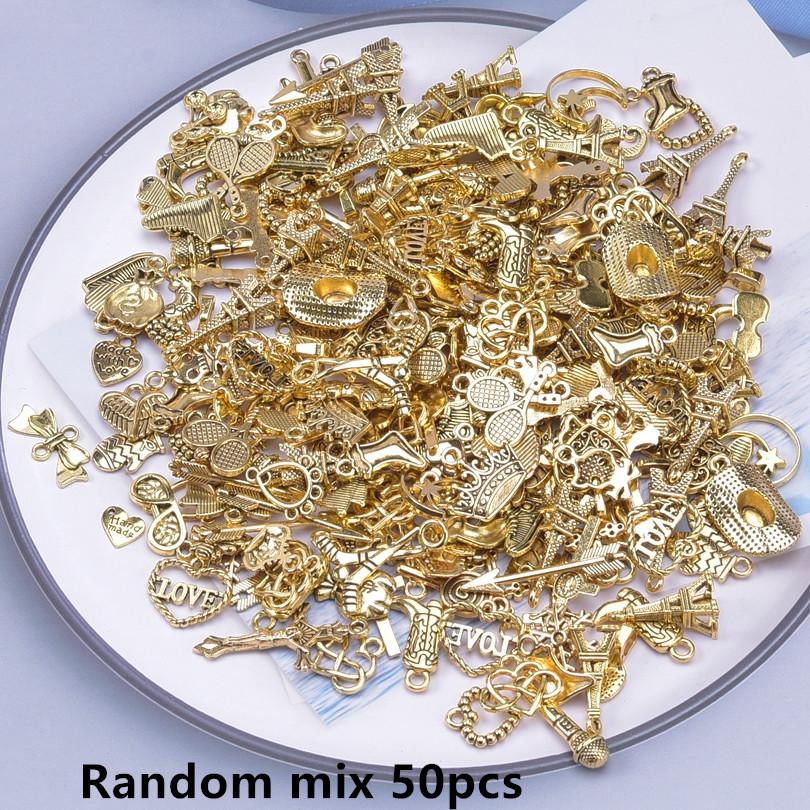 Bright Gold Color Random Mix 10/20/30/50/100pcs Starfish Hasama Butterfly Metal DIY Pendant Charm For Jewelry Making Accessories