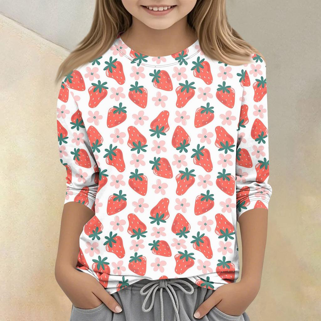 Children's Printed Round Neck Seven Quarter Sleeve Casual T-shirt