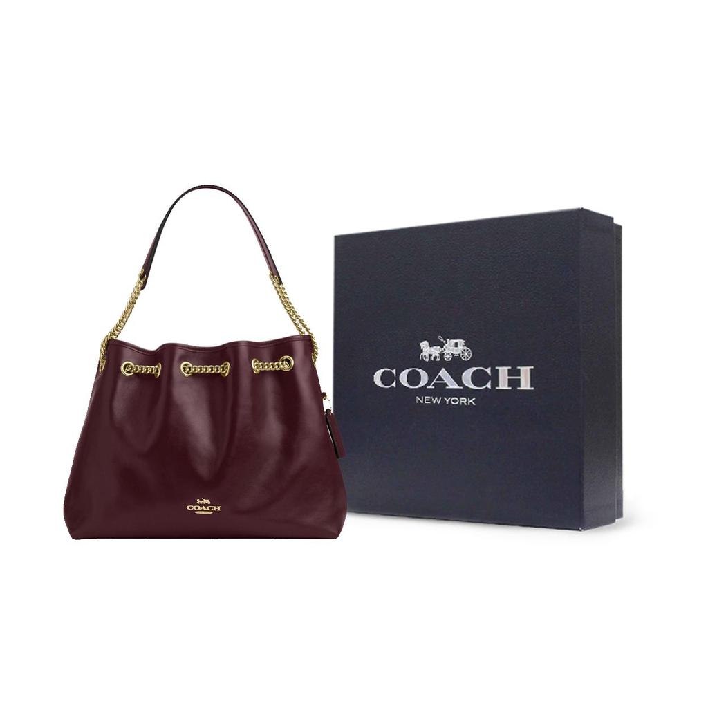 Coach Evelyn 34 Gold Buckle Leather Shoulder Bag Large Women Shoulder Bag Burgundy CCZ79-IMORX