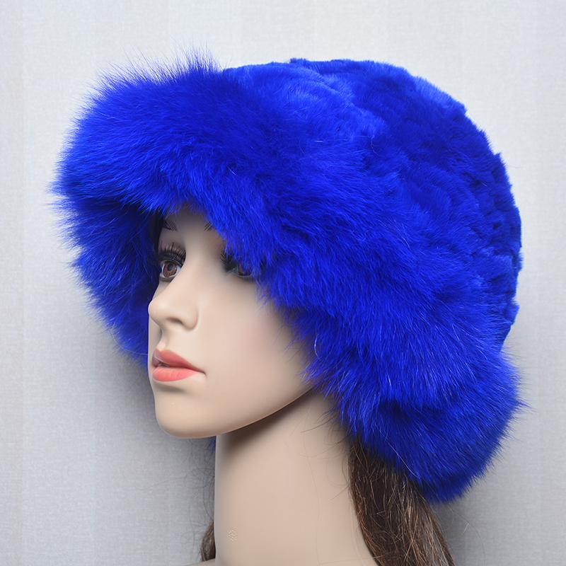 Women Outdoor Winter Warm Natural Fox Fur Hats Lady Knit Fur Cap Female Fashion Knitted Fluffy Real Rex Rabbit Fur Hat