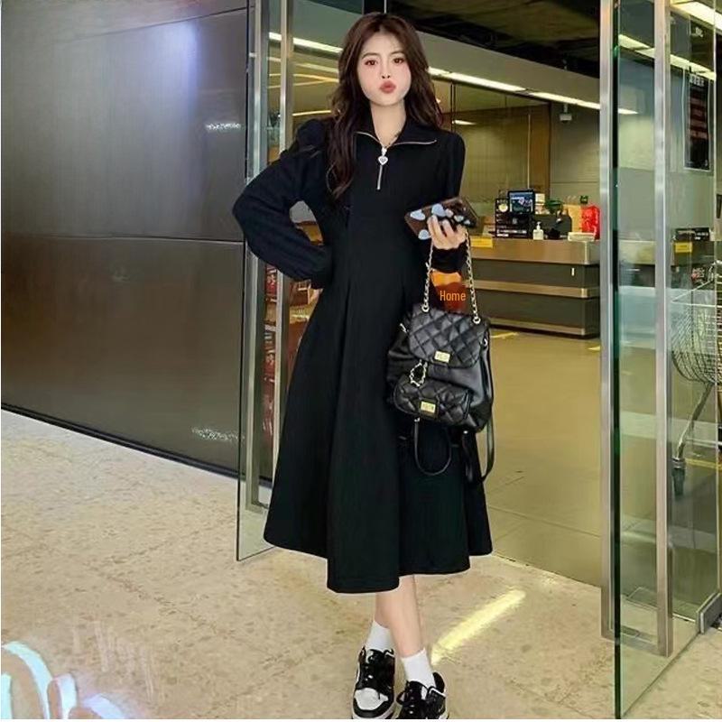Women's Plus Size Waffle Knit Slimming Long Sleeve Dress for Autumn and Winter