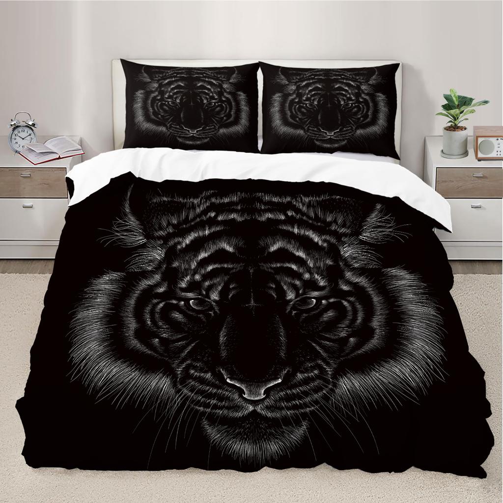 Tiger Print Duvet Cover Bedding Set Without Filler Soft and Comfortable for Bedroom and Guest Room All Seasons