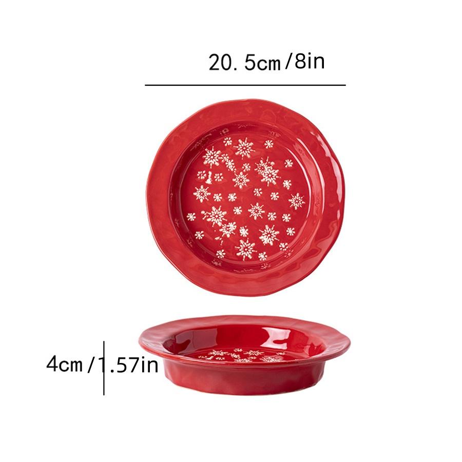Christmas Series Tableware Relief Plate Red Snowflake Pattern Steak Western Dish Plate Simple Ceramic Dessert Bowl Mug