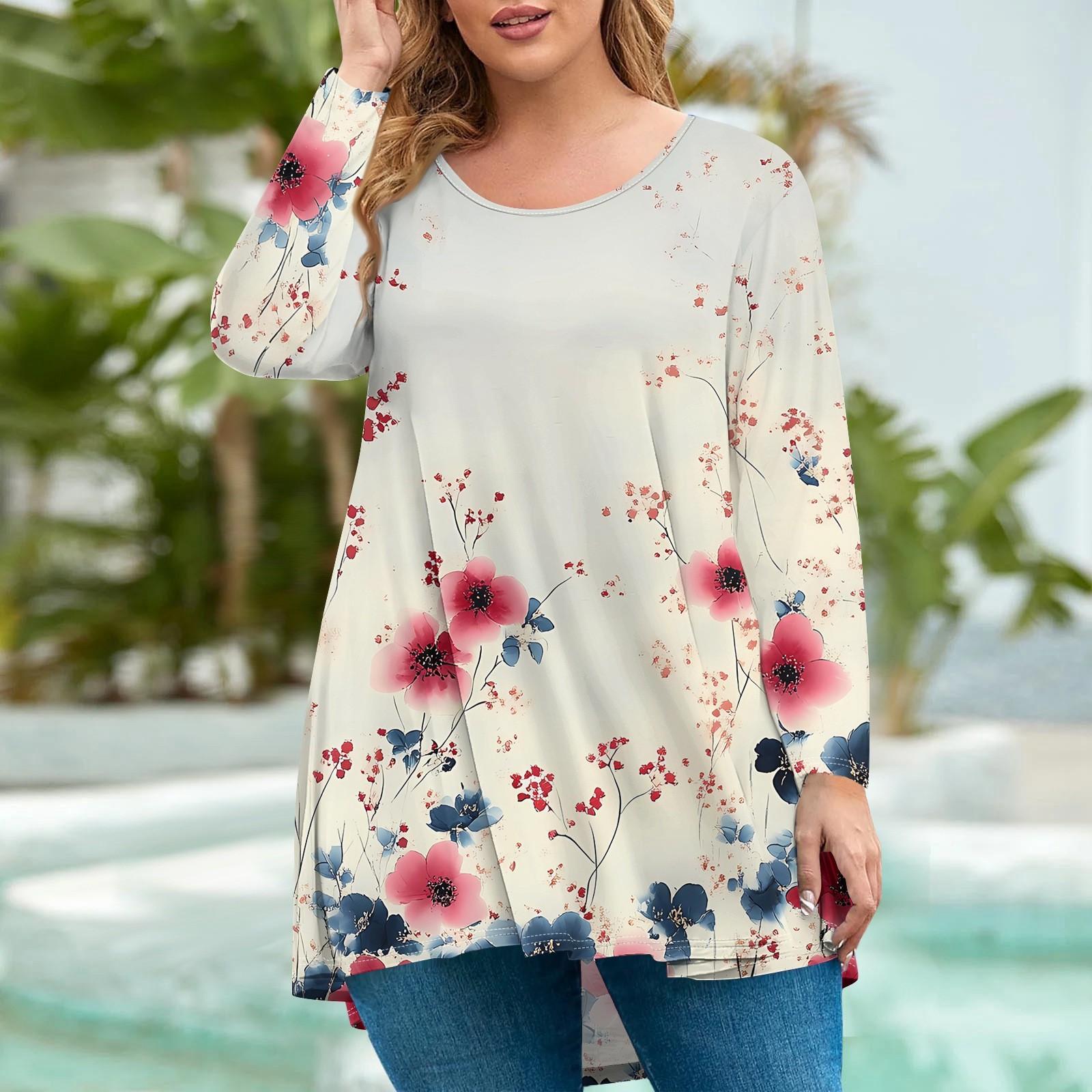 

Женская мода большого размера с круглым вырезом и длинным рукавом, повседневный свободный пуловер с принтом XL красный