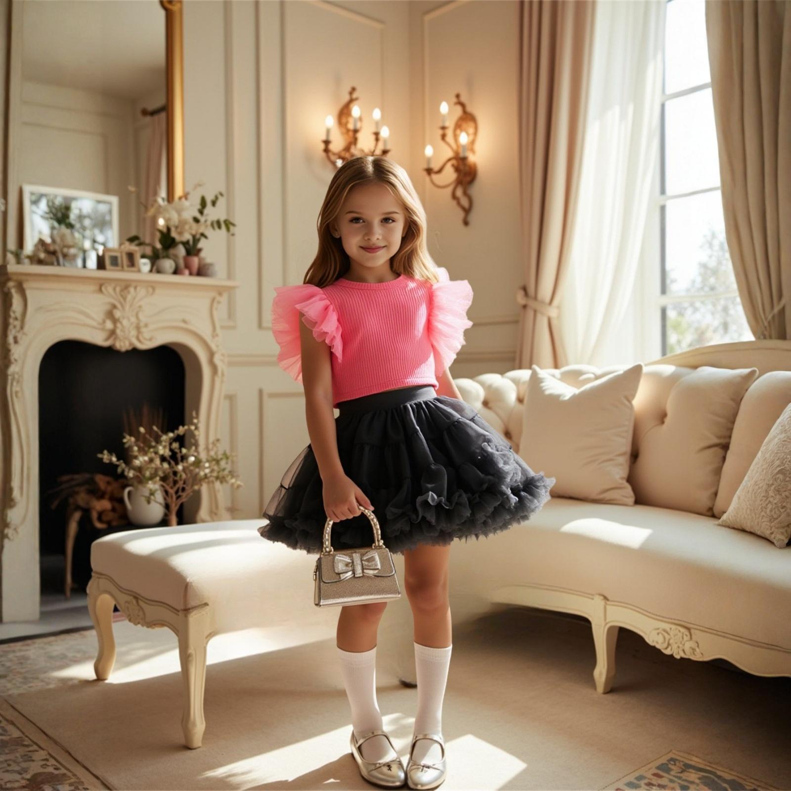 

Дитячий літній комплект: топ з сітчастими рукавами принцеси + спідниця 120