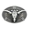 Bull Head and Star Belt Buckle, Western Oval Metal Waist Accessory for Adult Jeans, Casual Looks, and Stage Outfits