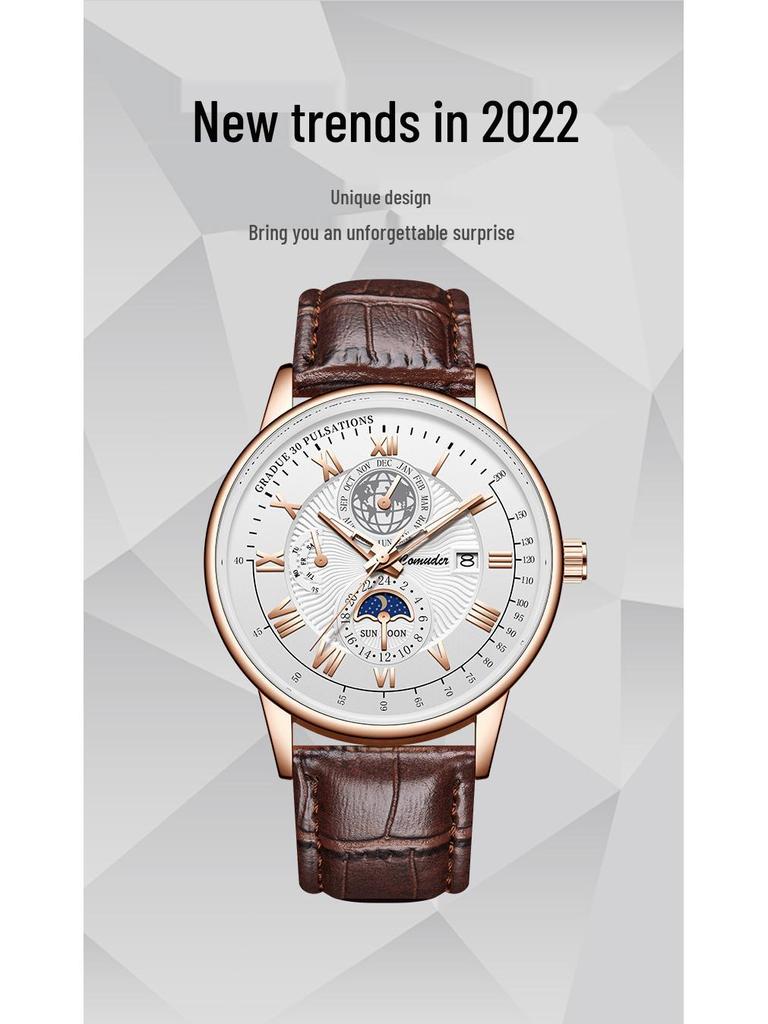 Men's Genuine Leather Waterproof Swiss Quartz Watch