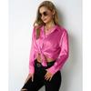 Women's Satin Shirt Simple V-neck Button Blouse Loose Long Sleeved  Blouses & Shirts