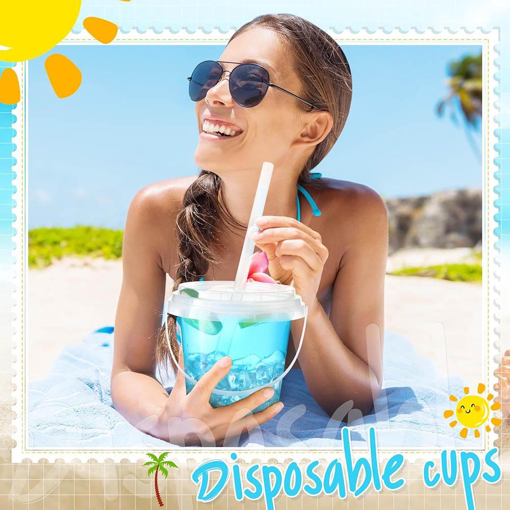 Clear Plastic Cups Ice Cream Buckets with Lids and Straws Disposable Drink Cups Cocktail Pails for Outdoor Pool Party Supplies