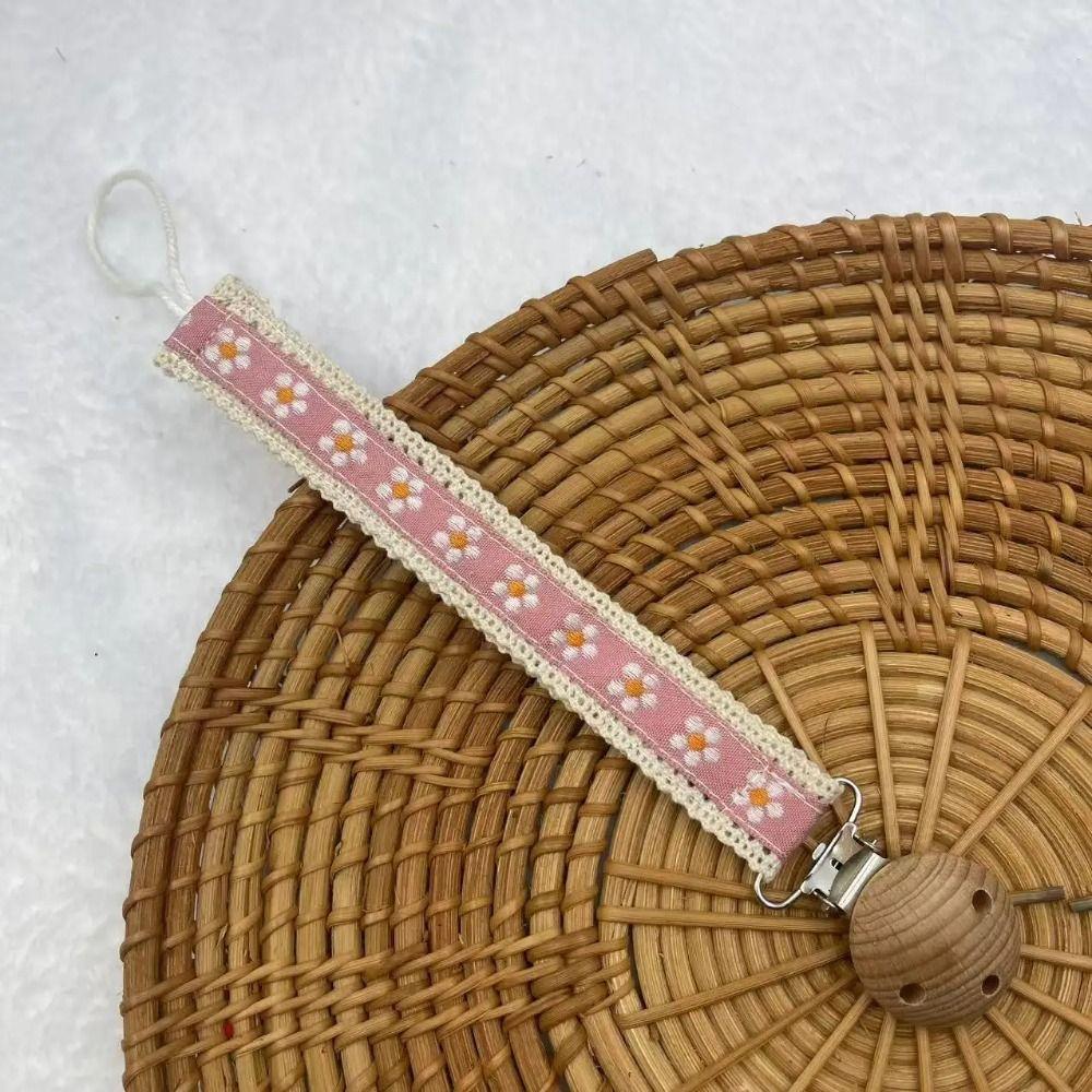 Wooden Dummy Nipple Holder Cute Flower Print Teether Pendant New Baby Pacifier Chain  Baby Use