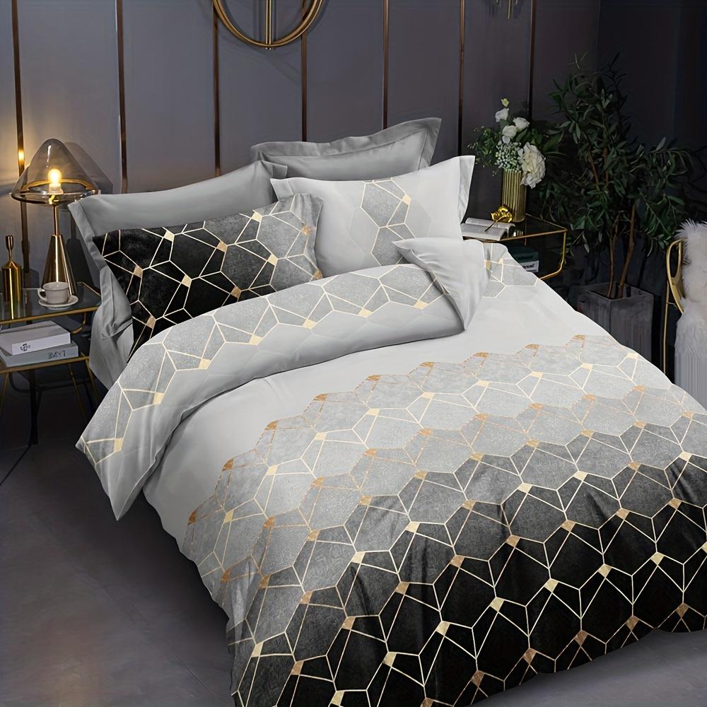3Pcs Multiple Colors Available Luxe Geometric Marble Pattern Duvet Cover Set - Breathable Polyester Zippered Machine Washable