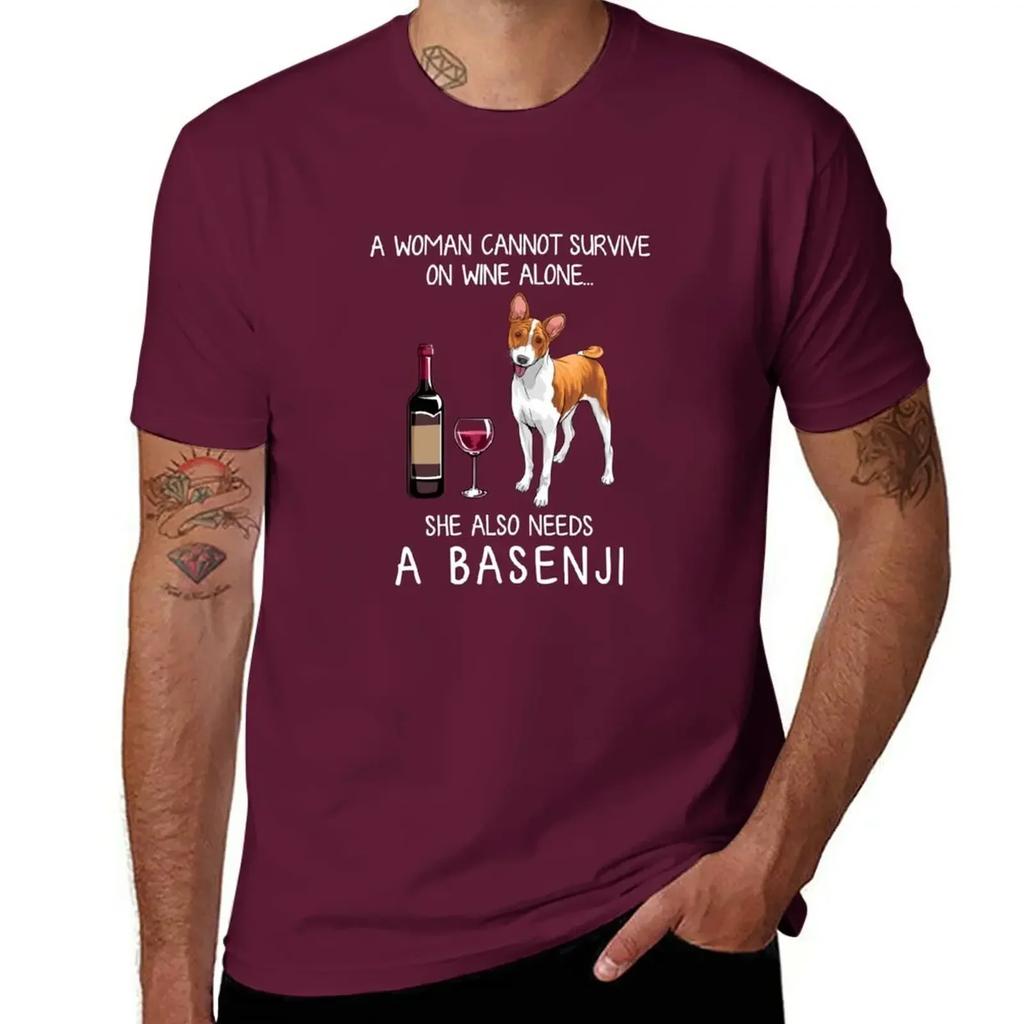 Basenji and Wine Funny Dog T-Shirt Quick Drying Tops Tees Mens T Shirts Pack